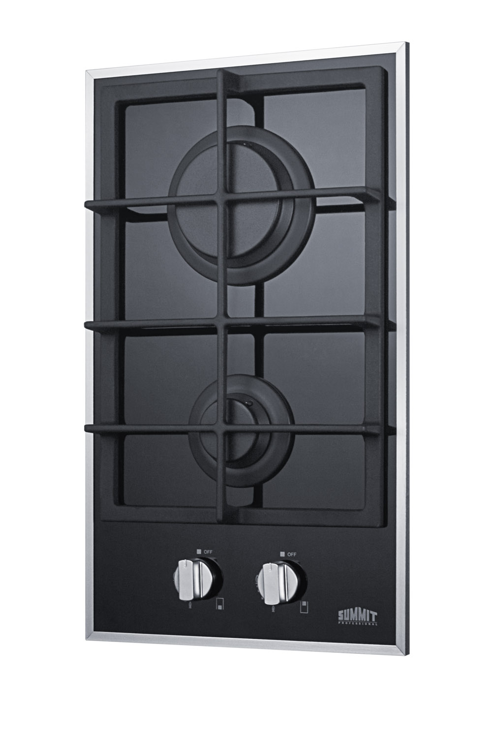 2-burner gas-on-glass cooktop with sealed burners and cast iron grates